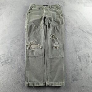 Abercrombie & Fitch Carpenter Pants Mens 32 Olive Green Loose Distressed Denim